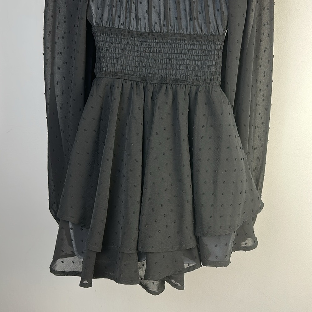 Urban Outfitters Rosie Clip Dot Smocked Long Sleeve Romper SM Black Fairygoth - Picture 15 of 16